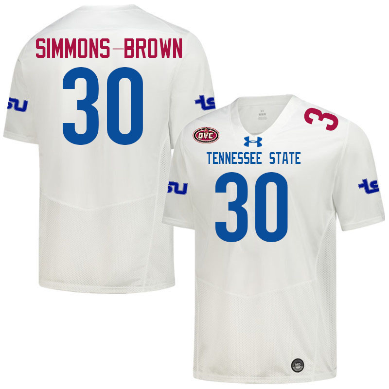 Tennessee State Tigers #30 Zack Simmons-Brown College Football Jerseys,Uniforms-White